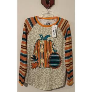 Crazy Train Boutique Womens Small Fall Pumpkin Animal-Print Tunic Blouse! A4511